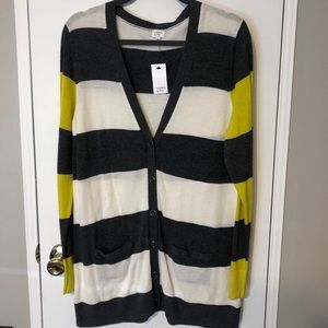 Green/White/Gray striped cardigan, NWT, crown & ivy